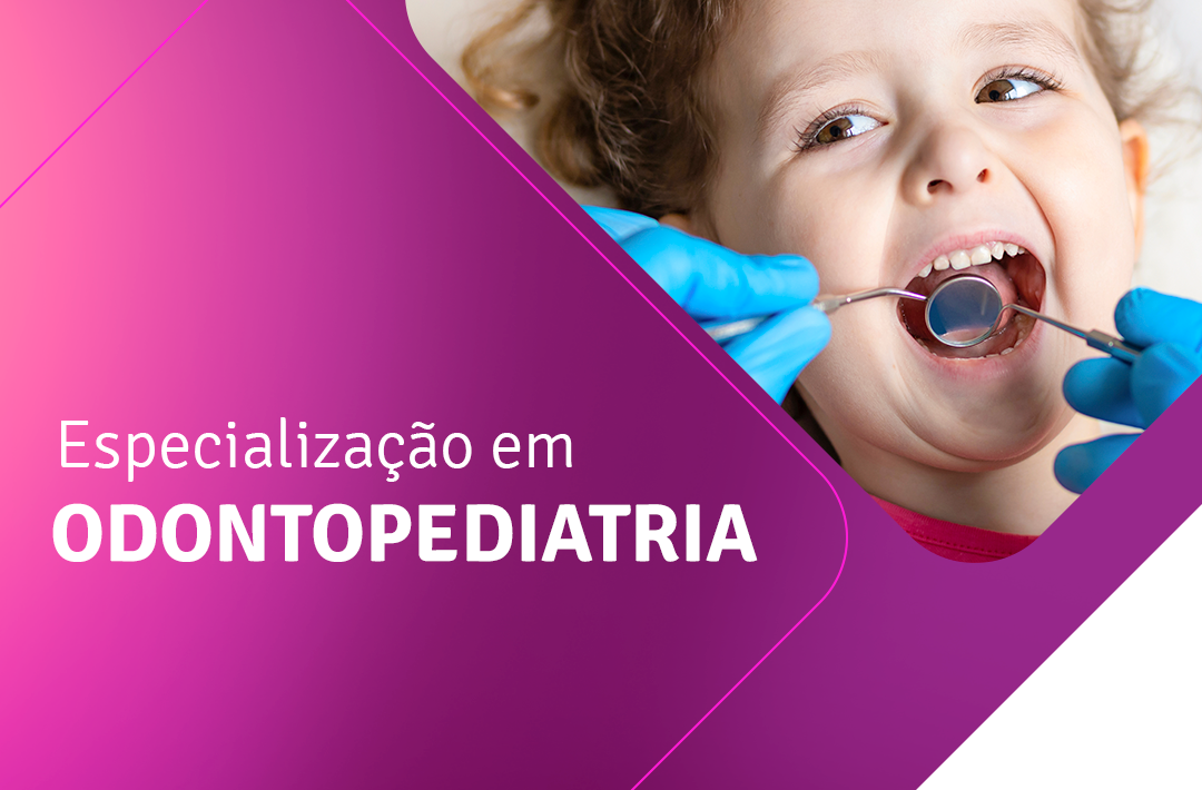 Fotomontagem na cor roxa com foto de uma criança fazendo tratamento odontologico